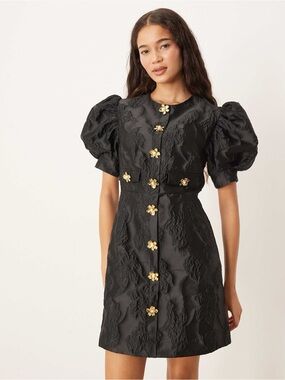 NWT Sister Jane Anemone Jacquard Mini Dress in black Women’s Size Large